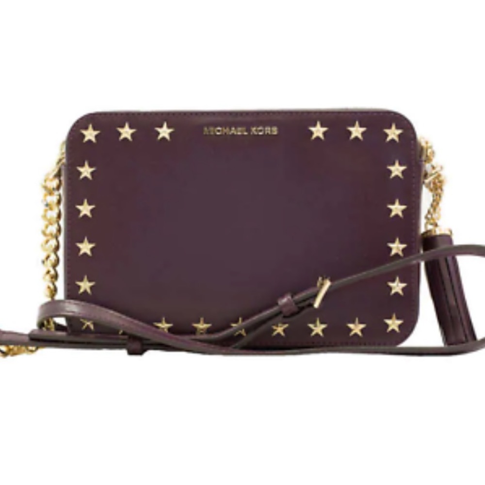 Michael Kors Ginny Star Studded Gold Purple Shoulder Camera Bag
